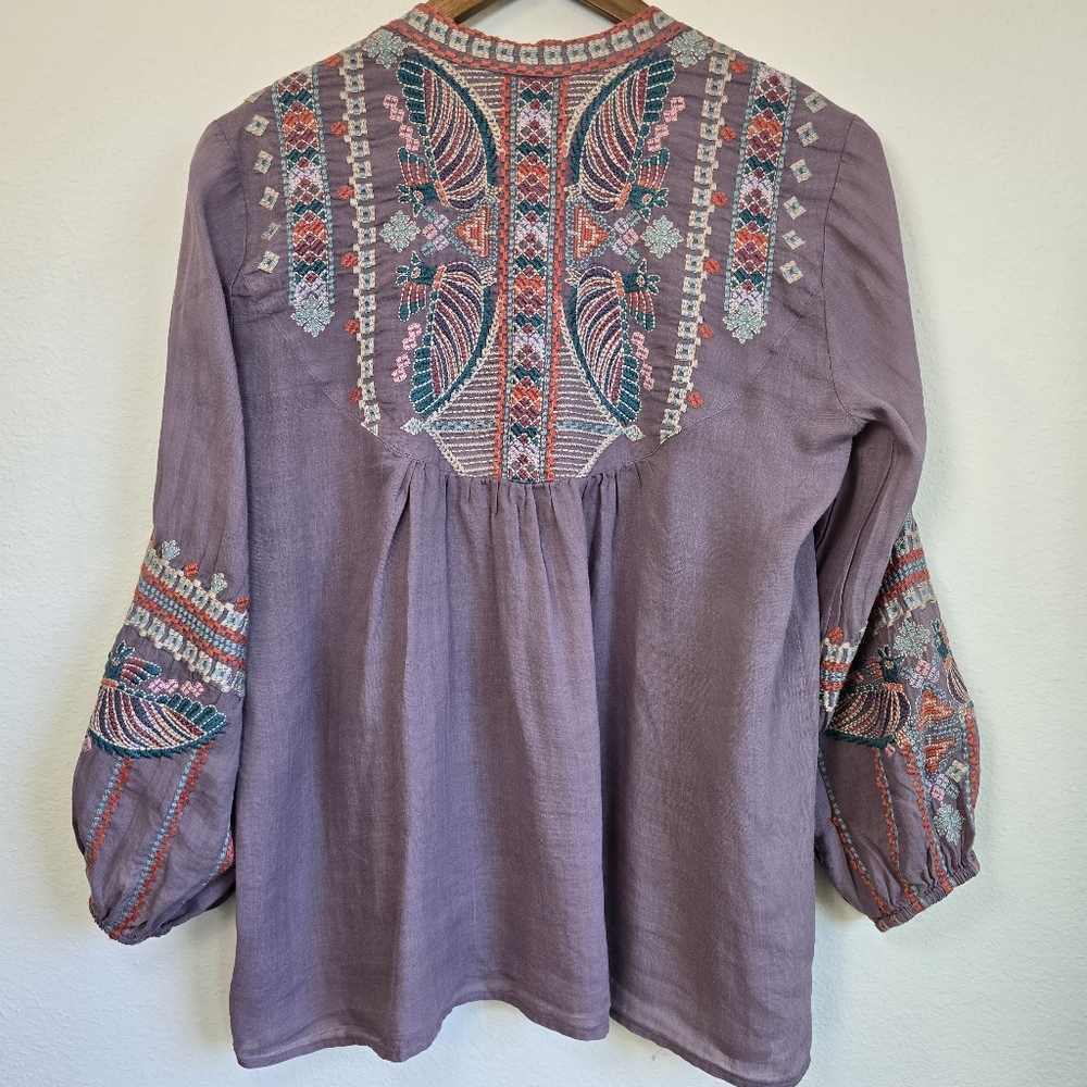 🐦EUC Johnny Was Purple Bird Embroidered Blouse SMALL - Picture 9 of 12